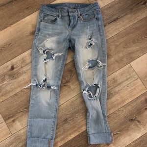 Light wash distressed skinny jeans